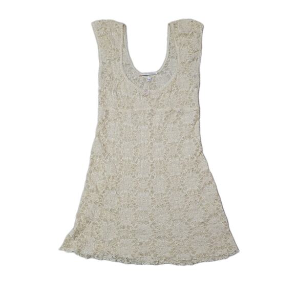 VTG Claire Pettibone Ivory Lace Mini Dress Sheer Size Small Babydoll Scoop Neck - Picture 1 of 7